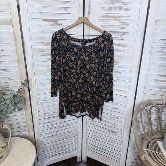 J. JILL WEAREVER COLLECTION Women's Size L Printed Floral Tunic Top Black Brown - Picture 14 of 14